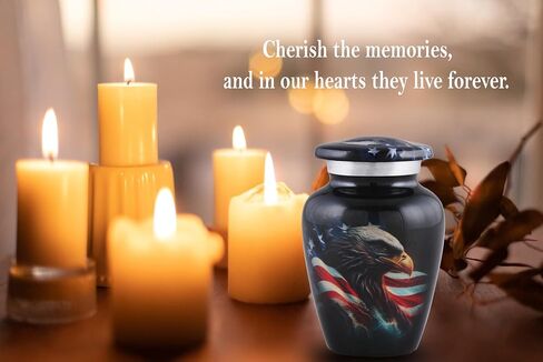 American Honor Keepsake Urn - American Flag & Eagle Mini Cremation Urns for Ashes - Veteran Token Urns - Patriotic Handcrafted American Flag Sharing Memorial Urn with Velvet Bag (Keepsake) in Kuwait