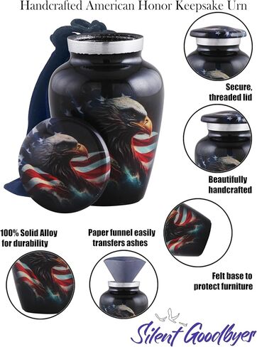 American Honor Keepsake Urn - American Flag & Eagle Mini Cremation Urns for Ashes - Veteran Token Urns - Patriotic Handcrafted American Flag Sharing Memorial Urn with Velvet Bag (Keepsake) in Kuwait
