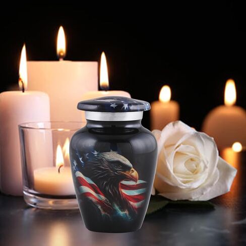 American Honor Keepsake Urn - American Flag & Eagle Mini Cremation Urns for Ashes - Veteran Token Urns - Patriotic Handcrafted American Flag Sharing Memorial Urn with Velvet Bag (Keepsake) in Kuwait