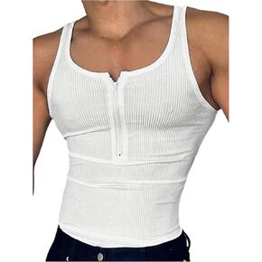 GORGLITTER Men's Half Zip Henley Tank Top Sleeveless Ribbed Knit Muscle Shirt