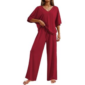 مجموعات Ekouaer Pajama للنساء 2 قطعة صالة مجموعة قصيرة الأكمام وسروال طويل ناعم مريح PJS ملابس Sleepwear S-XXL