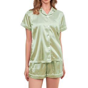 Satin Pajama Set for Women 2-Piece Satin PJ Set Button-Down Silk PJ Set - Classic Silky Pajama