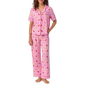 Room Service Womens Pajama Sets, Short Sleeve Soft Stretch Jersey Button Down Top with Pants 2 Piece Lounge Sets for Women