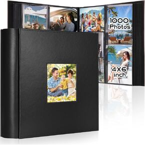 ألبوم Colemoly Leather Photo 4x6 600 Photos ألبومات سعة كبيرة تحتوي على 600 صور أفقية ورأسية لحفل الزفاف ، والتخرج ، وذكريات التسجيل (الأسود ، 600 جيوب)