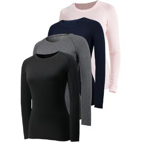4 Pack Long Sleeve Compression Shirts for Women Workout Athletic Baselayer Yoga Softball T-Shirts Cool Running Tops