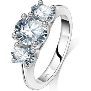 Moissanite Engagement Rings for Women,D Color VVS1 3-Stone Moissanite Ring,Sterling Silver Plated 18K White Gold Wedding Band Ring for Women