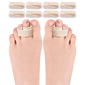 8Pcs Hammer Toe Corrector Straightener For Women Men, Fabric Toe Wraps Splint for Broken Toe Firm Support Reusable Buddy Tape Lined with Foam Cushion for Crooked, Curled, Bent Toes