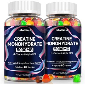 Creatine Monohydrate Gummies 5g for Women & Men - Creatine Gummies for Women Pre Workout Chewables with L-Taurine & Alpha GPC, Sugar-Free Muscle Builder, Energy Boost, Vegan Non-GMO (160 Count)