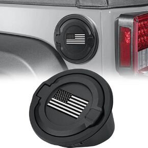 Fuel Filler Door Cap Black Gas Cover Cap Compatible with Jeep Wrangler 2018-2024 JL & JLU 2 door and 4 door + US Flag sticker, Aluminum+ABS Accessories