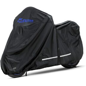 Kayme 300D Motorcycle Cover Waterproof Outdoor, Rain Dust Resistant Motorbike Protective Tarp with Lock Hole All Season, Universal Fit Harley Davidson, Indian, BMW Cruiser Touring, Length 108 inch.