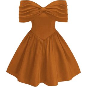 SOLY HUX Women's Plus Size Dress Off The Shoulder Short Sleeve Ruched A Line Flared Cocktail Party Short Dresses