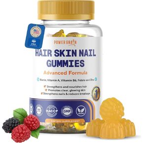 Premium Hair Skin and Nails Gummies – 5000 Mcg Biotin Vegan Vitamins for Men & Women – Promotes Healthy Hair Growth, Strong Nails, Radiant Skin – 10X Extra Strength - Blueberry Flavour