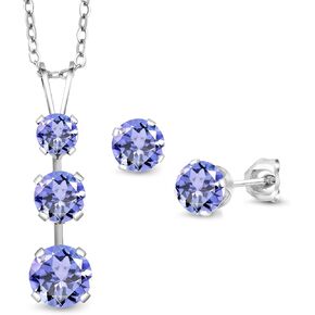 GEM Stone King 925 Sterling Silver Blue Tanzanite Pendant and أقراط مجوهرات مجموعة للنساء (2.58 CTTW ، Gemstone December Birthstone ، مع سلسلة 18 بوصة)