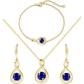 FANCIME September Birthstone Jewelry for Women Sterling Silver Yellow Gold Plated Earrings Infinity Bracelet Sapphire Pendant Necklace Birthday Gift for Her Mom Lady
