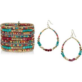 SPUNKYsoul Colorful Bohemian Beaded Jewelry Bundle – Statement Cuff Bracelet & Matching Earrings Bundel