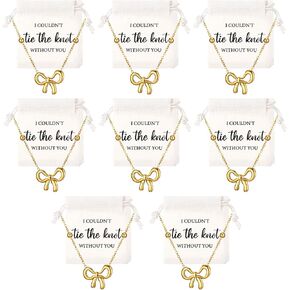 Tondiamo 8 Sets Bridesmaids Proposal Gifts Bridesmaids Pendant Necklace and Linen Cotton Small Drawstring Bags I Couldn't Tie the Knot Without You Jewelry Gifts for Wedding Bridal Party