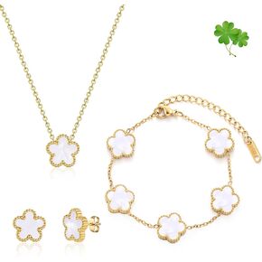 Four Leaf Clover Bracelet Set for Women - 18K Gold Plated Flower Lucky 4 Leaf Necklace Bracelet Earrings Jewelry Sets Gift for Women