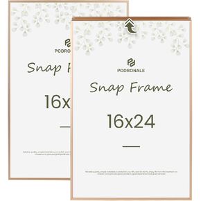 16x24 Poster Frames, Plexiglass, Matte Gold Aluminum Snap Frame, Front-Loading Frame for Wall (2PCS)