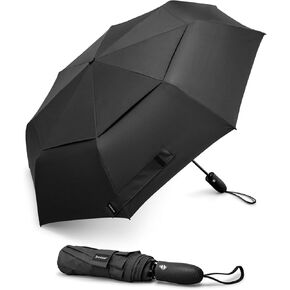 G4Free Windproof Travel Umbrellas for Rain Double Canopy Automatic Compact Umbrella with Strong Fiberglass Frame and Windproof Cable