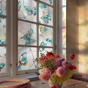3D Stained Glass Window Film, Decorative Window Privacy Film for Bathroom,Front Door,Home, Sun Blocking Heat Control,Static Cling, Eternal Prism 17.3inch x 47.2inch