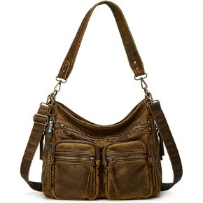 Worldlyda Large Crossbody Bags for Women Multi Pockets Shoulder Bags Soft Vintage Vegan Leather Purses Handbags Hobo Tote