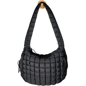 Quilted Puffer Tote Bag for Women, Lightweight Nylon Crossbody Bag Soft Carryall Hobo Puffy Large Shoulder Handbag for Girl