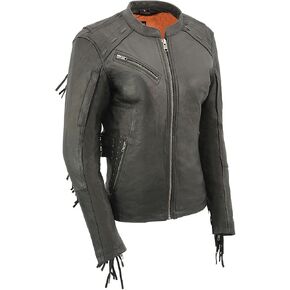 Milwaukee Leather MLL2565 Women's Black Fringed Lightweight Leather Racer Motorcycle Jacket in Kuwait