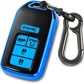 for Honda Key Fob Cover with keychian,TPU Protection Key Case Compatible with Civic Accord Pilot CRV HRV CRZ Crosstour Smart Remote Key(Red,5 Button)