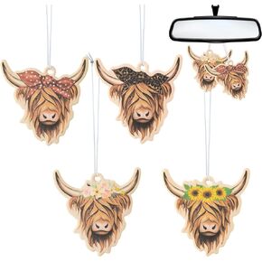 ANGOLIO 4Pcs Highland Cow Air Freshener Car Hanging Gifts for Women Funny Highland Cow Print Car Accessories Hanging Ornament Vent Decoration Aromatic for Party Supplies