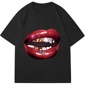 شفاه Verdusa للسيدات طباعة الرسومات المحملات Y2K T قمصان الصيف Crew Neck Vintage Out Out Tops