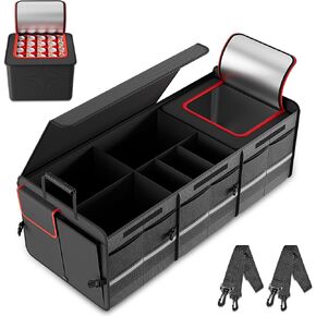 MEI&CO Car Trunk Organizer - 2.5mm PP Board Built, 35L Leakproof Cooler, 105L Capacity, 2 Tie-Down Straps, 4 Adjustable Dividers, Foldable Design for SUVs, Trucks, and Cars