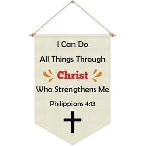 Christian Inspirational Gift Hanging Pennant Flag Banner Christian Bible Scripture Wall Decor for Nursery Front Door Bedroom Motivational Christmas Birthday Gift