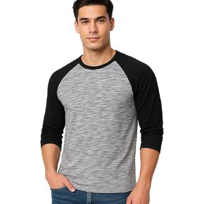 Mens Long Sleeve Tee Shirts, Soft Cotton Blend, Baseball Raglan Style Crew Neck, Mens T Shirts for Work and Gym