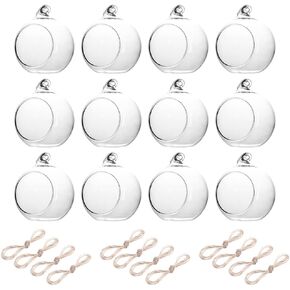 Hovico 12 Pcs Hanging Tealight Candle Hoder Glass Globes Terrarium, 2.36 Inches Diameter, Wedding Party Tree Decoration, Globe Ornament for Air Plant (12pcs)
