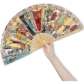 Weysat Mystic Tarot Card Hand Fan Oversized Folding Bamboo Rave Fan Astrology Tarot Gifts for Women Witchy Gypsy Cos Festival Burning Man Gift Fortune Teller Mystic Accessories