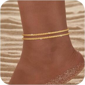 Gold Ankle Bracelets for Women,14K Real Gold Plated Waterproof Anklets Set Layered Anklets for Women Dainty Trendy Jewelry Gift Non Tarnish