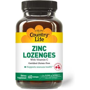 Country Life Zinc Lozenges 23 Mg + Vitamin C Cherry Flavor, 60-Count
