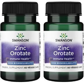 Swanson Zinc Orotate 10 Milligrams Elemental Zinc 60 Veg Capsules (2 Pack)
