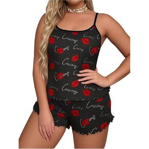 Soly Hux Women's Plus Size Set Pajama Set Cump Cartoon Print Sleepwear Cami Top and Shorts Loungewear