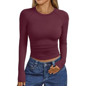 Trendy Queen Womens Long Sleeve Shirts Crop Tops Basic Workout Tees Going Out Fall Clothes Outfits Y2k Fashion