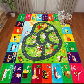 Kids Rugs Traffic Road Carpet Play Rug 59"×39.4" for Playroom Transportation ABC Educational Mat Alphabet Area Rug, Kids Playtime Collection Toddler Car Track Rug Cute Cartoon Animal Letters