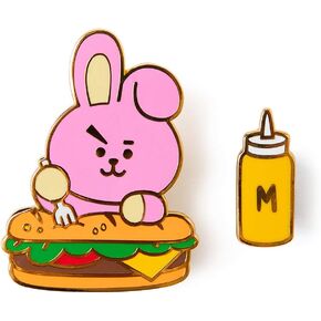 BT21 Bite Collection Cooky Character Cute Enamel Lapel Pins Brooch Badge for Backpacks, 2 pcs, Pink