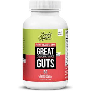 LIVELY VITAMIN CO. Great Guts Probiotic - 150 Billion CFU Probiotic - Balance Gut Microbiome, GI Tract, Inflammation, Indigestion, Reflux, Upset Stomach, & Diarrhea - 60 Caps