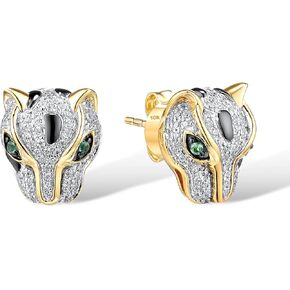 Santuzza 10K صفراء صلبة ذهبية ماس البهارة الأقراط الأخضر Gemstone Gemstone Leopard Stud أقراط للنساء
