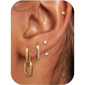 4 Pairs Gold Hoop Huggie Earrings for Women-14K Gold Plated Gold Earrings Set Lightweight Small Dainty-Gold Hoops Jewelry Hypoallergenic Earrings for Women