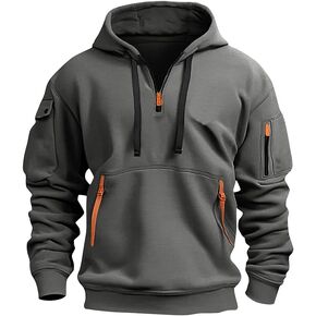 PIDOGYM Men's Sweatshirt Quarter Zip Tactical Hoodies for Men Loose Fit Casual Pullover with Multiple Pockets