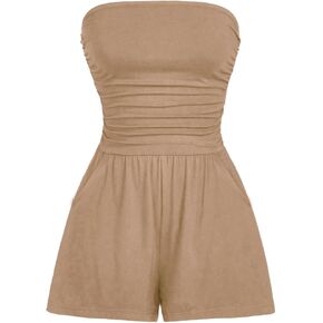 AUXDIO Women Summer Casual Strapless Romper Sleeveless Off Shoulder Short Jumpsuits 2025 Beach Vacation Clothes