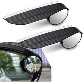 2 PCS Car Rearview Mirror Rain Eyebrow Small Round Mirror, Carbon Fiber Rain Eyebrow Push-type Blind Spot Mirror Clear Vision Safety Tool, Water Repellent Accessories, for Cars (Black)