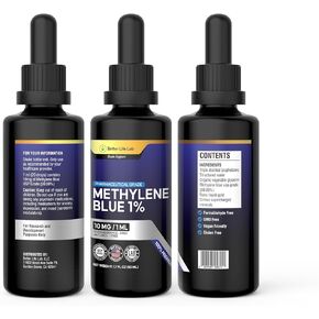 Methylene Blue Pharmaceutical Grade 99.99% with Dropper, Health Dietary Supplement for Humans, No Formaldehyde, Made in USA (1% 50ml Bottle)