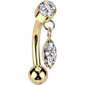 Pierced Owl 16GA ASTM F-136 Implant Grade Titanium Threadless Push-In Dangling CZ Crystal Marquise Eyebrow Curved Barbell